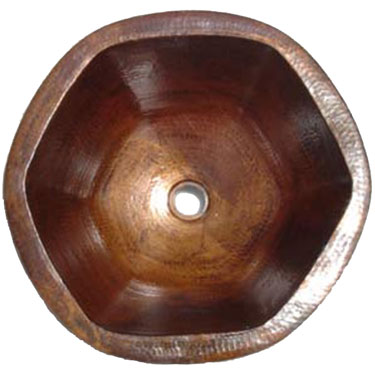Mexican Copper Hammered Patina Sink -- s6012 Hexagonal Plain